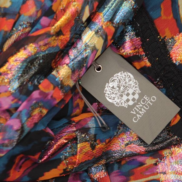 NWT Vince Camuto Womens Novelty Metallic Chiffon Fit & Flare Dress Red Multi 16 - Picture 6 of 9